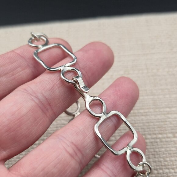 7 Inch Sterling Silver Squares And Circles Handmade Bracelet B912 - Picture 4 of 6